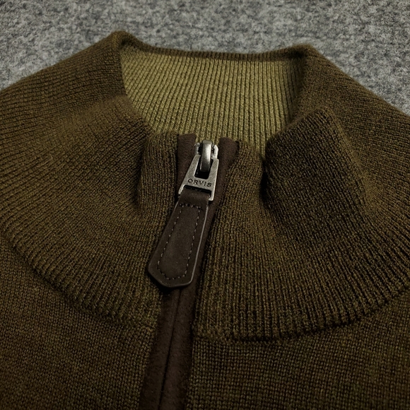 Orvis Merino Wool Sweater Mens Small Quarter Zip Pullover Mock Neck Olive Green - Picture 5 of 8